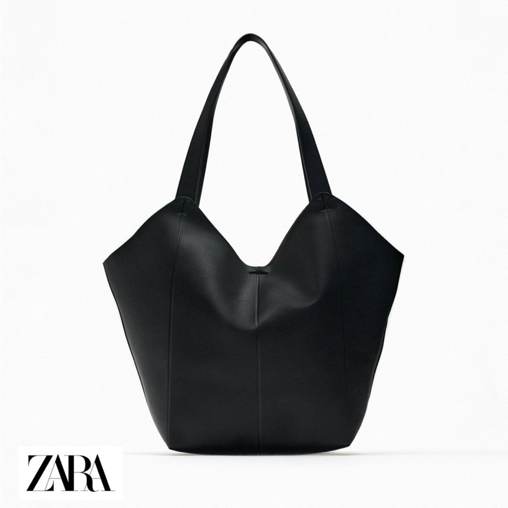 Women's ZARA Large Black faux leather Tote Bag